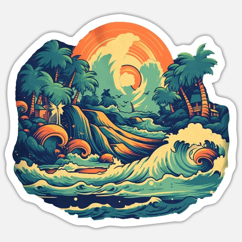 Plage - Sticker taille S (10 x 10 cm) - blanc mat