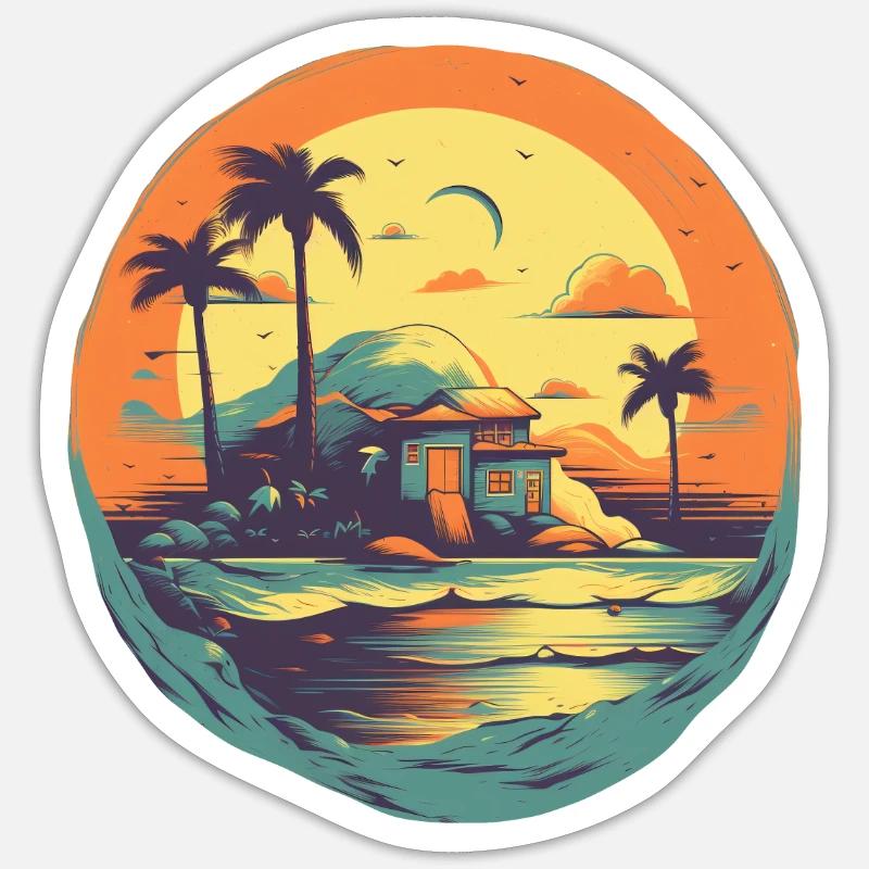 Plage - Sticker taille S (10 x 10 cm) - blanc mat
