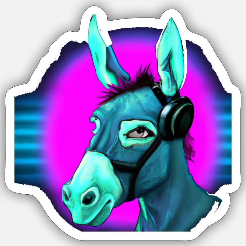 Synthwave Donkey - Sticker taille S (10 x 10 cm) - blanc mat