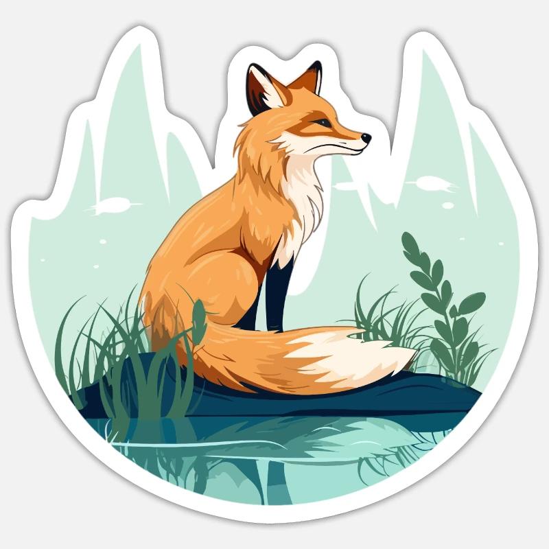 Fuchs sitzt im Feld Sticker Größe S (10 x 10 cm)