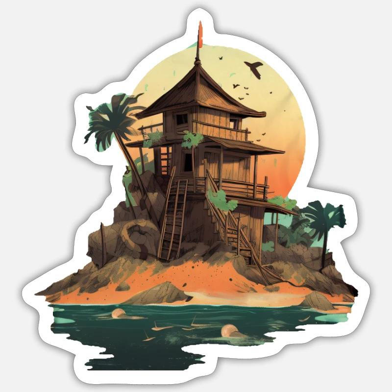 Plage - Sticker taille S (10 x 10 cm) - blanc mat