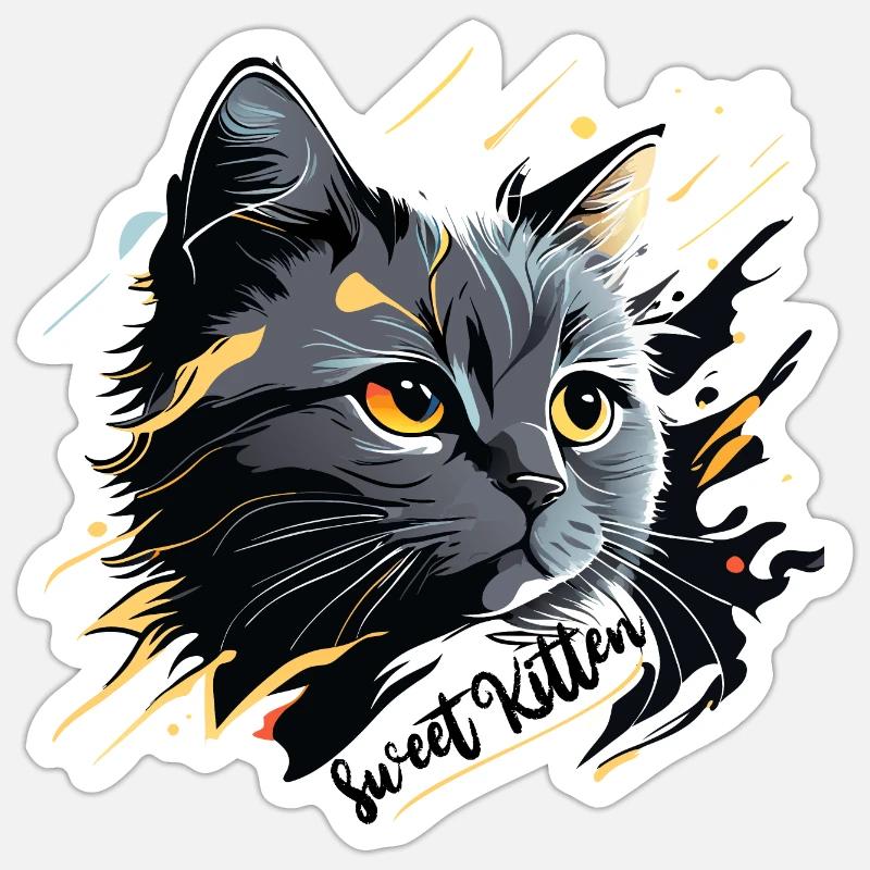 chaton gris, chat - Sticker taille S (10 x 10 cm) - blanc mat