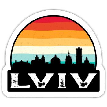 Lviv Ukraine Flag Skyline Souvenir de voyage - Sticker taille S (10 x 10 cm) - blanc mat - Devant
