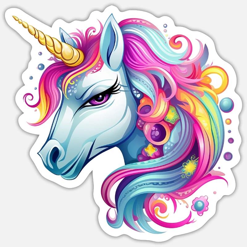 Regenbogen-Einhorn - Sticker Größe S (10 x 10 cm) - Mattweiß