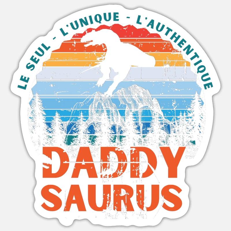 Daddy Saurus - Sticker taille S (10 x 10 cm) - blanc mat