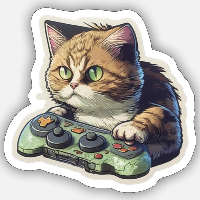 Chat de jeu - Sticker taille S (10 x 10 cm) - blanc mat