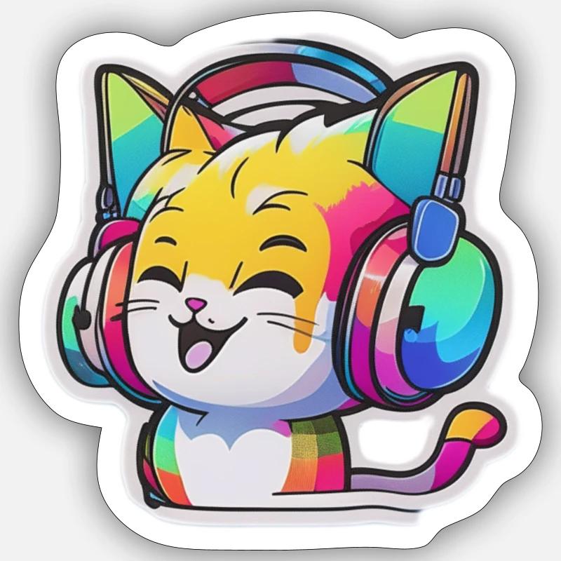 Rainbow Cat - Sticker Größe S (10 x 10 cm) - Mattweiß