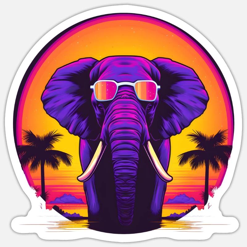 Synthwave Elephant African Sunset - Sticker size S (10 x 10 cm) - white matte