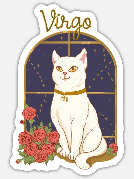 Virgo Zodiac Sign Cat - Sticker Größe S (10 x 10 cm) - Mattweiß