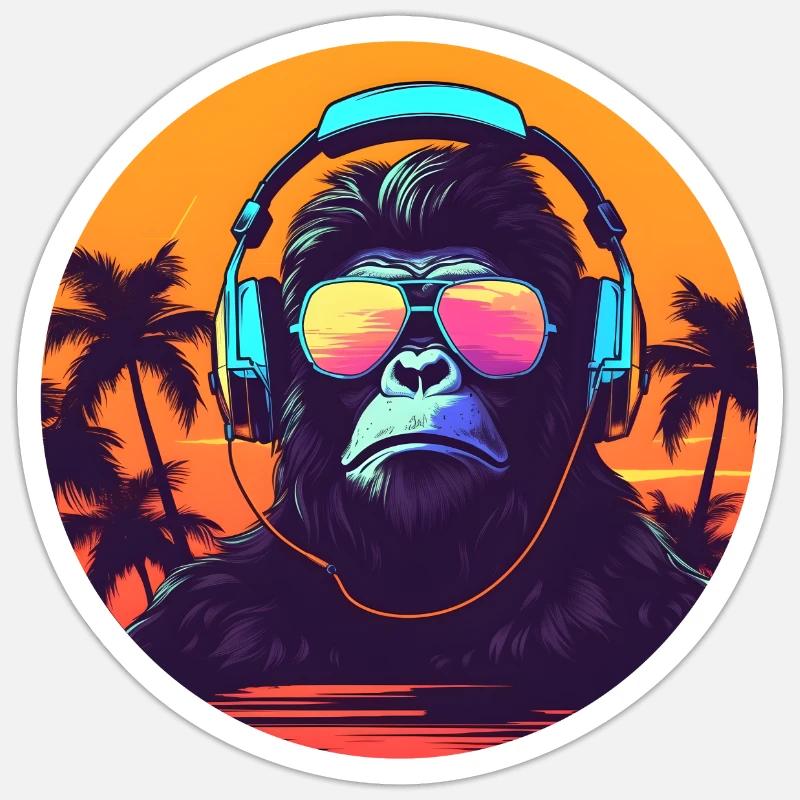 Synthwave DJ Gorilla - Sticker size S (10 x 10 cm) - white matte