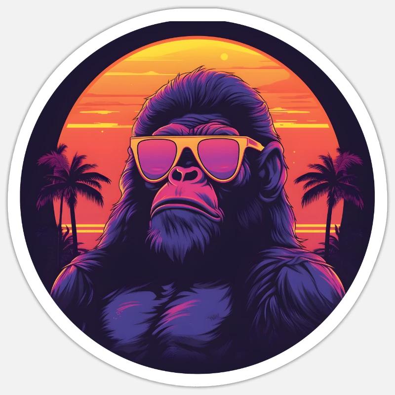 Synthwave gorilla Sunset - Sticker Größe S (10 x 10 cm) - Mattweiß
