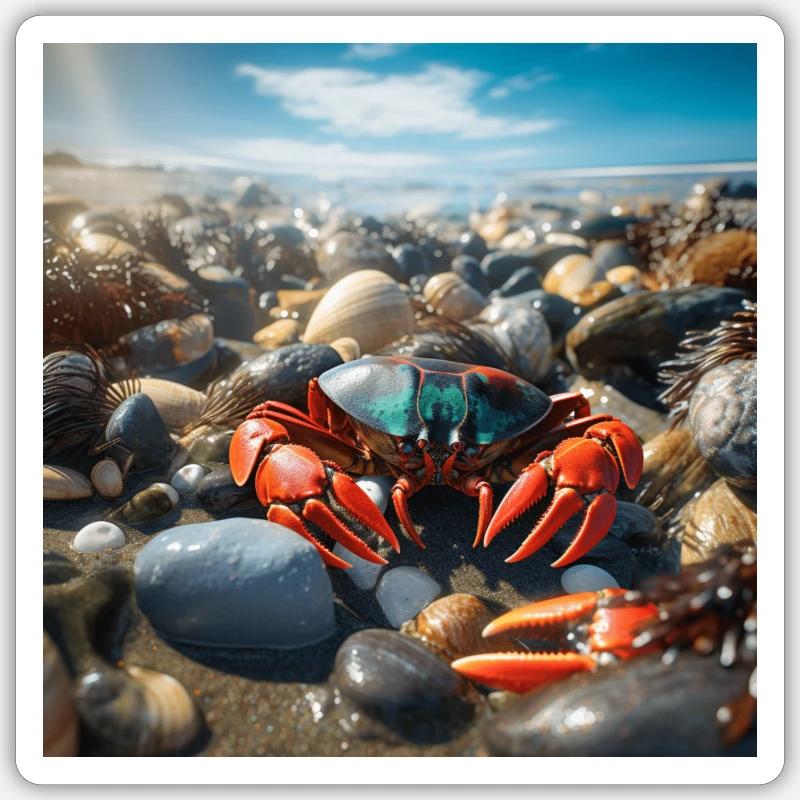 Artwork: Krabbe am Strand - Sticker Größe S (10 x 10 cm) - Mattweiß