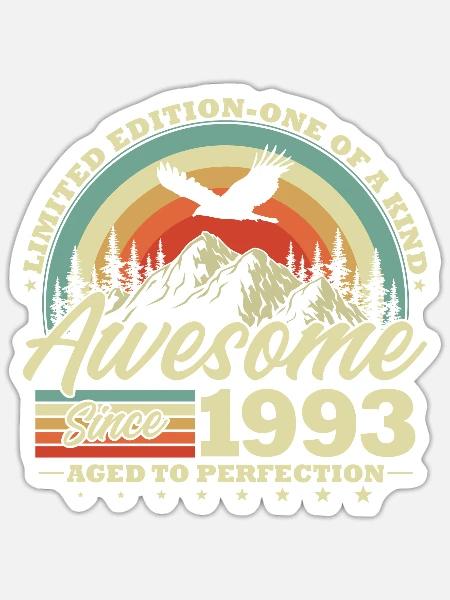 1993 Jahrgang Vintage Geburtstag Geschenk Retro - Sticker Größe S (10 x 10 cm) - Mattweiß