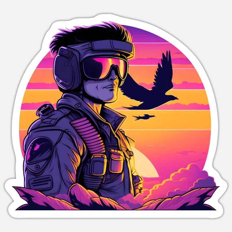 Synthwave Air-Force Pilote Sticker taille S (10 x 10 cm)