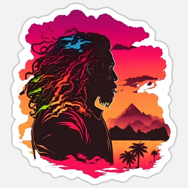 Synthwave Rasta Man - Sticker size S (10 x 10 cm) - white matte