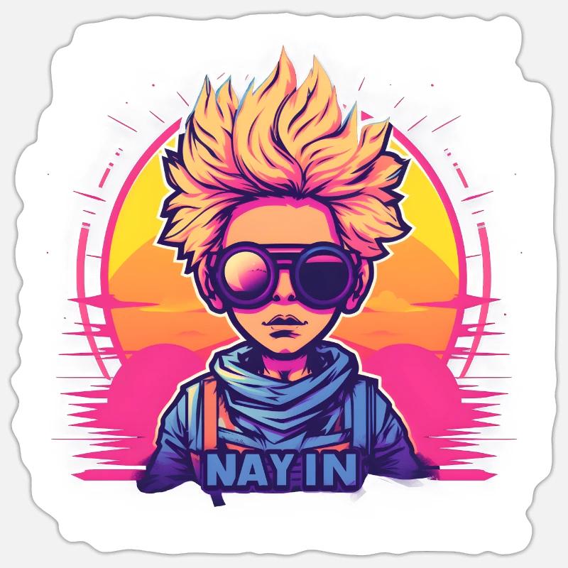 Synthwave Boy Sunset - Sticker Größe S (10 x 10 cm) - Mattweiß
