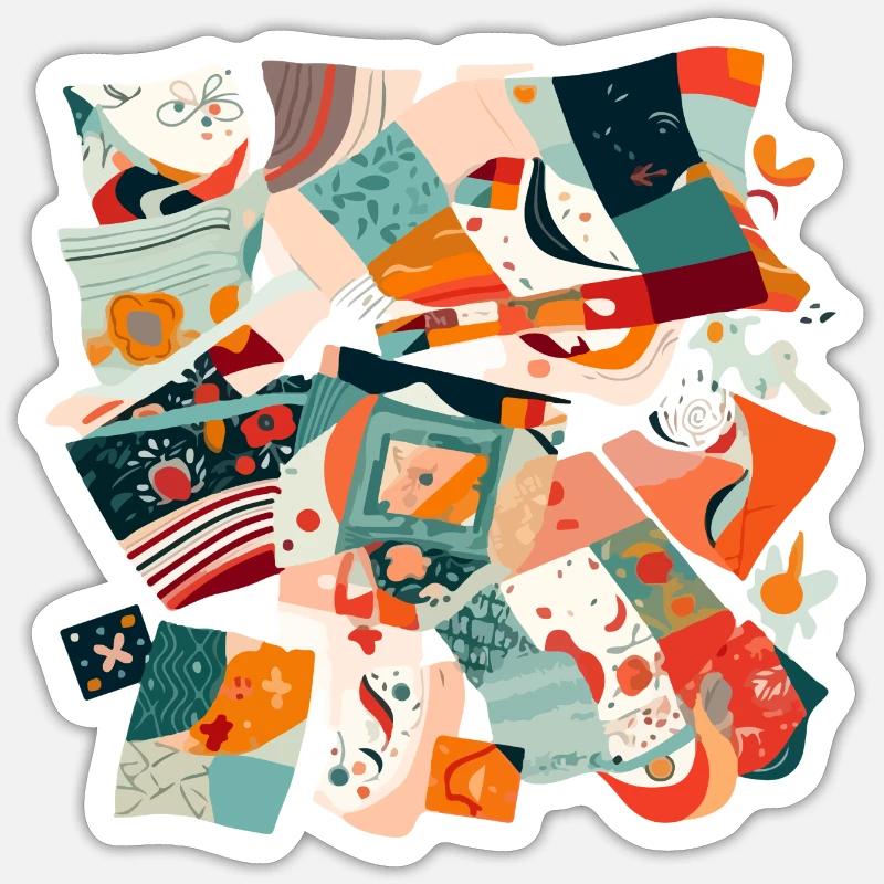 Fabric patchwork - Sticker size S (10 x 10 cm) - white matte