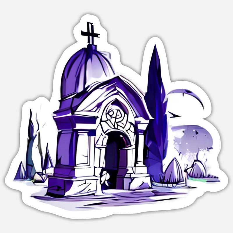 Mausolée, Cimetière, Tombe - Sticker taille S (10 x 10 cm) - blanc mat