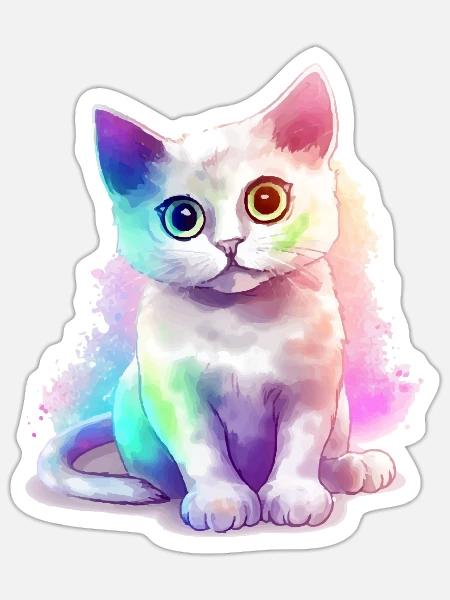 Minibi, das bunte Kätzchen - Sticker Größe S (10 x 10 cm) - Mattweiß