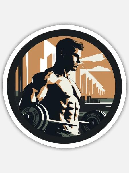 T-Shirtkunst: Athlet im Fitnessstudio - Sticker Größe S (10 x 10 cm) - Mattweiß