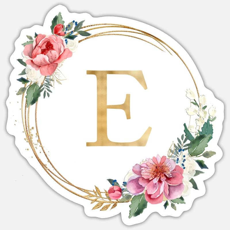 Monogramme E Couronne Personnalisable Rose Blanc Sticker taille S (10 x 10 cm)
