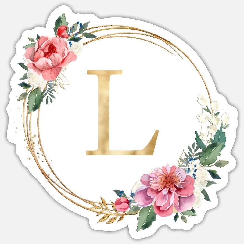 Customizable Monogram L Wreath Pink White Sticker size S (10 x 10 cm)