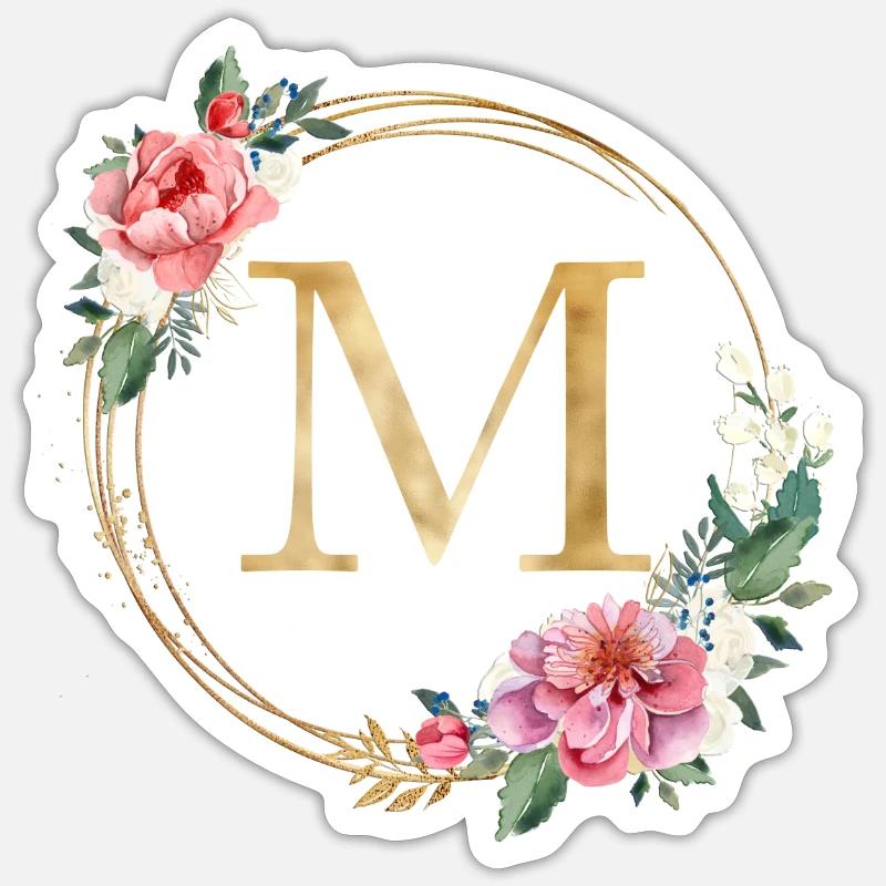 Customizable Monogram M Wreath Pink White Sticker size S (10 x 10 cm)