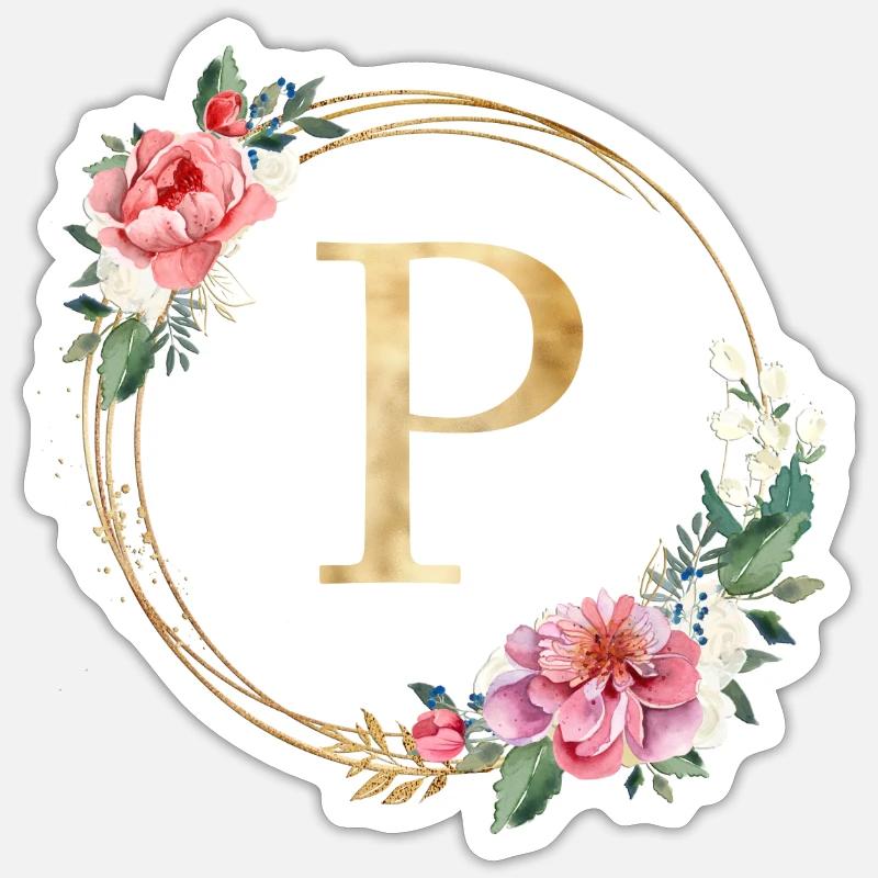 Customizable Monogram P Wreath Pink White Sticker size S (10 x 10 cm)