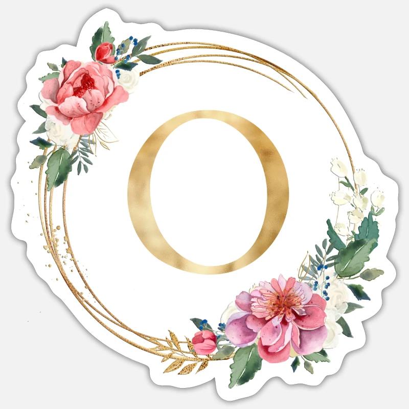 Customizable Monogram O Wreath Pink White Sticker size S (10 x 10 cm)
