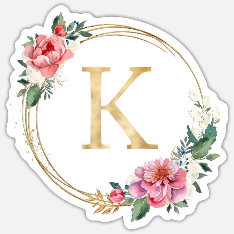 Customizable Monogram K Wreath Pink White Sticker size S (10 x 10 cm)