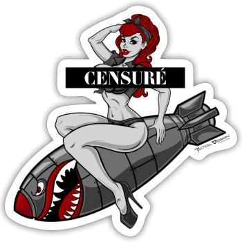 PIN-UP CENSURÉE - Sticker taille S (10 x 10 cm) - blanc mat - Devant
