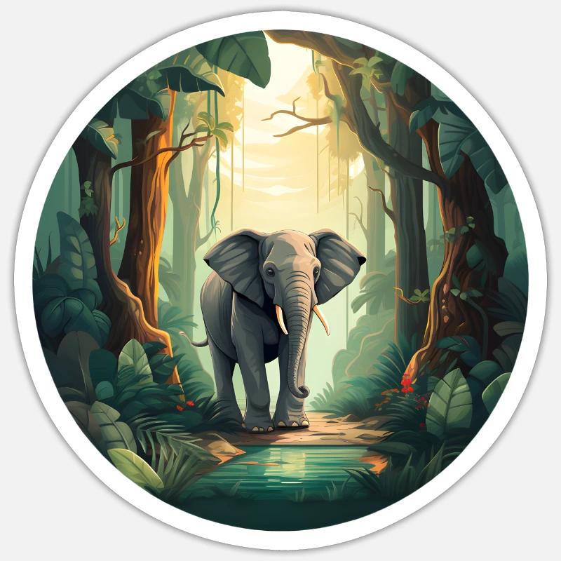 Éléphant de la forêt tropicale - Sticker taille S (10 x 10 cm) - blanc mat