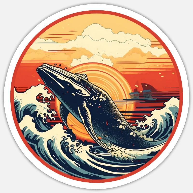 Whale Ukiyo-e 2 Sticker taille S (10 x 10 cm)
