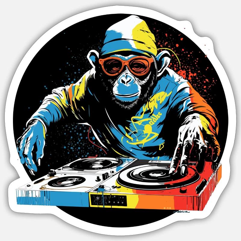 DJ Affe - Sticker Größe S (10 x 10 cm) - Mattweiß