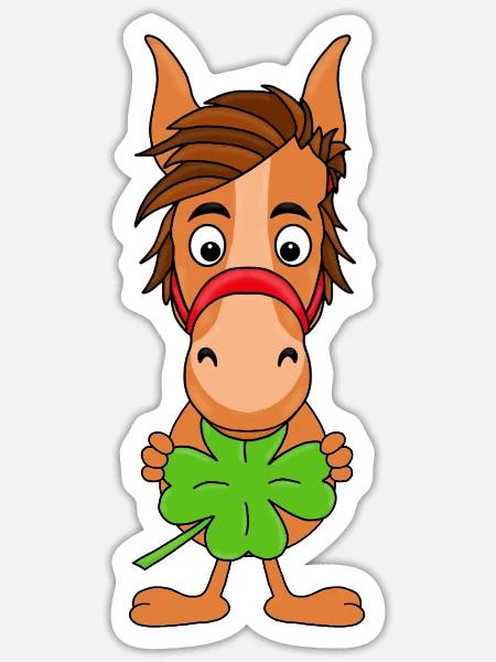 KLEEBLATT - PFERD - PONY - GLÜCKSBRINGER - TIER - Sticker Größe S (10 x 10 cm) - Mattweiß