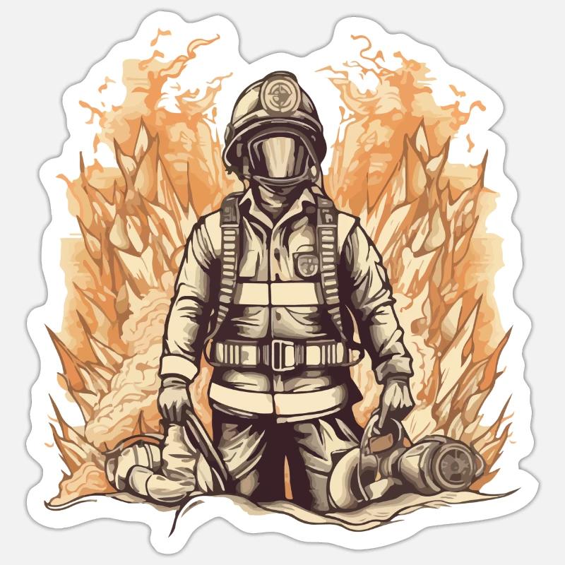 Le pompier - Sticker taille S (10 x 10 cm) - blanc mat