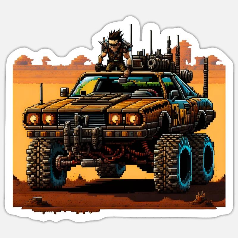 Road Trip post-apocalyptique - Sticker taille S (10 x 10 cm) - blanc mat