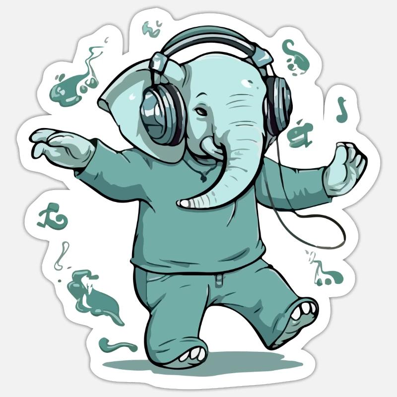 Bambo l'éléphant danseur - Sticker taille S (10 x 10 cm) - blanc mat