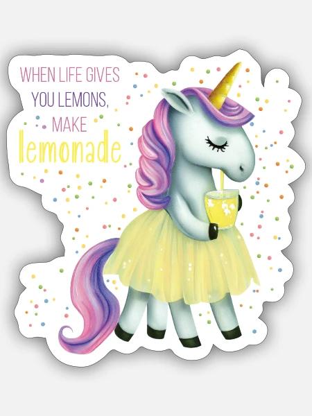 Einhorn mit Limonade - Sticker Größe S (10 x 10 cm) - Mattweiß