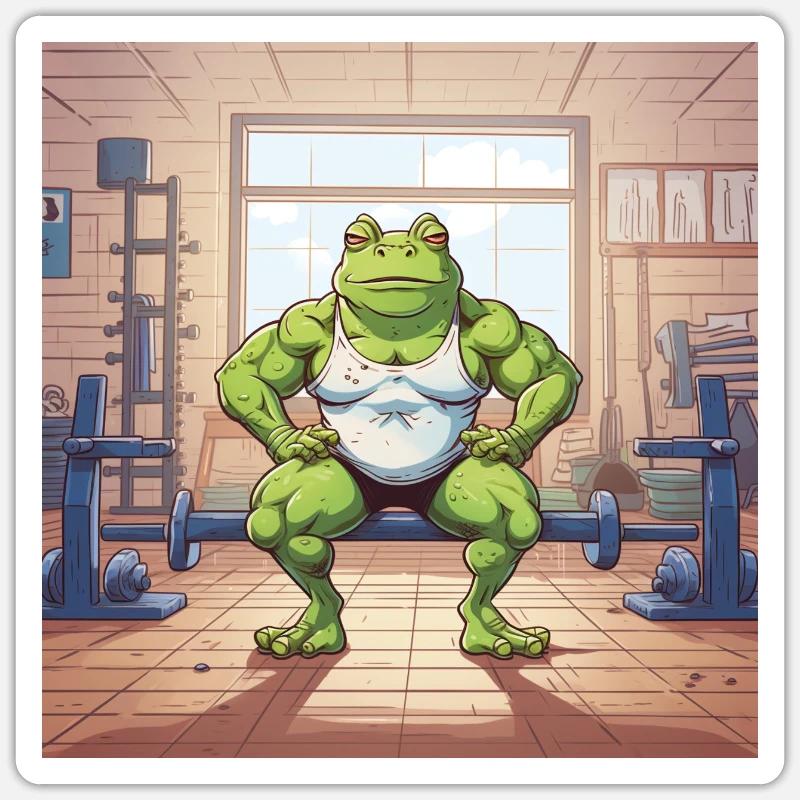 Trainingsfrosch im Comic Stil - Sticker Größe S (10 x 10 cm) - Mattweiß
