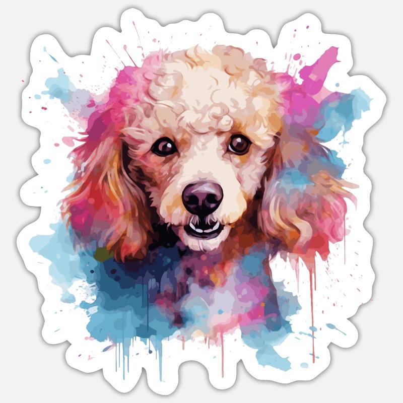 chien caniche - Sticker taille S (10 x 10 cm) - blanc mat