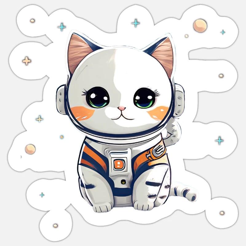 Chatstronaute mignon #3 - Sticker taille S (10 x 10 cm) - blanc mat