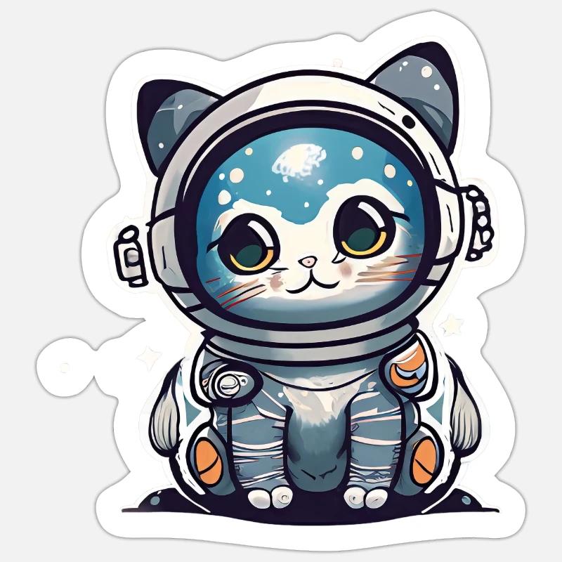 Chatstronaute mignon #12 - Sticker taille S (10 x 10 cm) - blanc mat