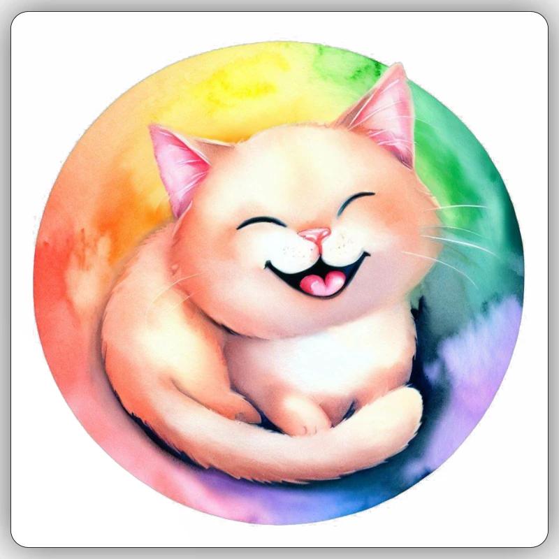Chat arc-en-ciel - Sticker taille S (10 x 10 cm) - blanc mat