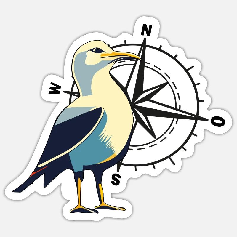 Möwe mit Kompass Sticker Größe S (10 x 10 cm)