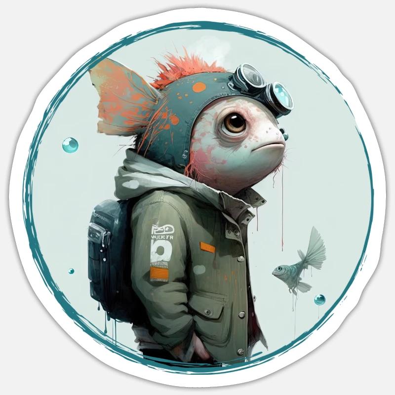 Fish Guy - Sticker Größe S (10 x 10 cm) - Mattweiß