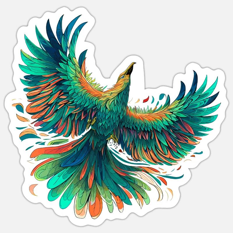 Vibrant Phoenix Feathered Flight Design - Sticker size S (10 x 10 cm) - white matte