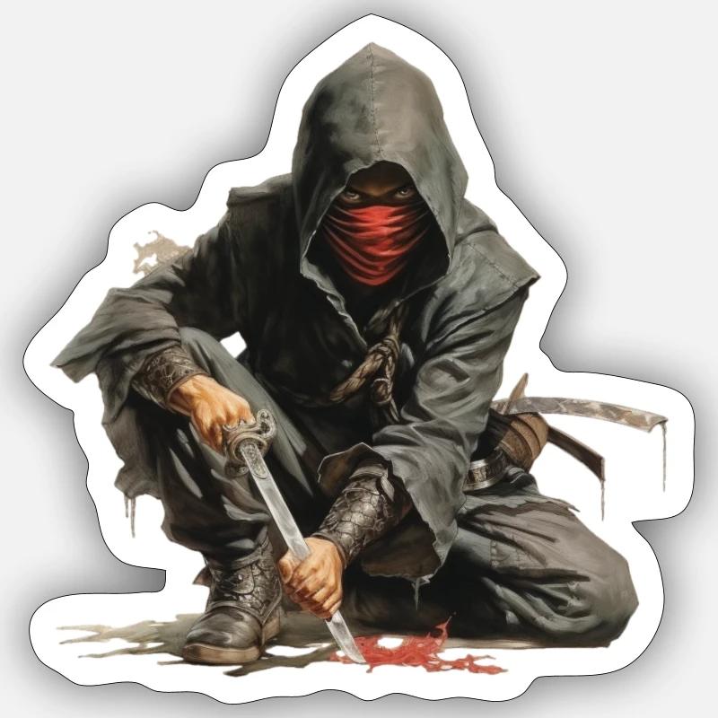 Ninja masqué - Sticker taille S (10 x 10 cm) - blanc mat