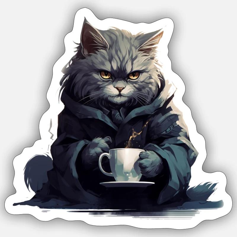 Feline Sorcery: The Grumpy Blend - Sticker size S (10 x 10 cm) - white matte