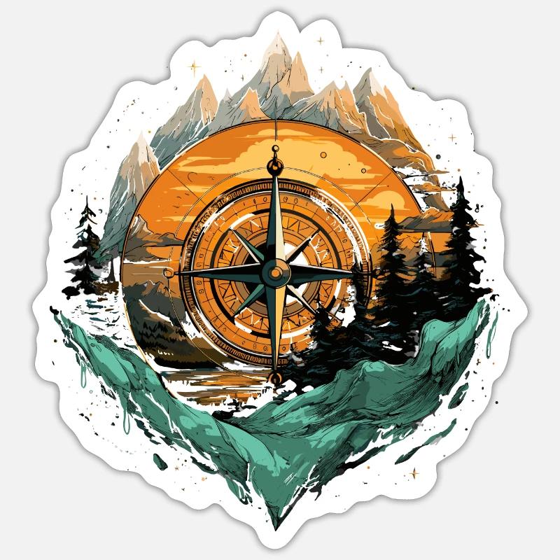 Montagnes de la forêt Compass Sticker taille S (10 x 10 cm)